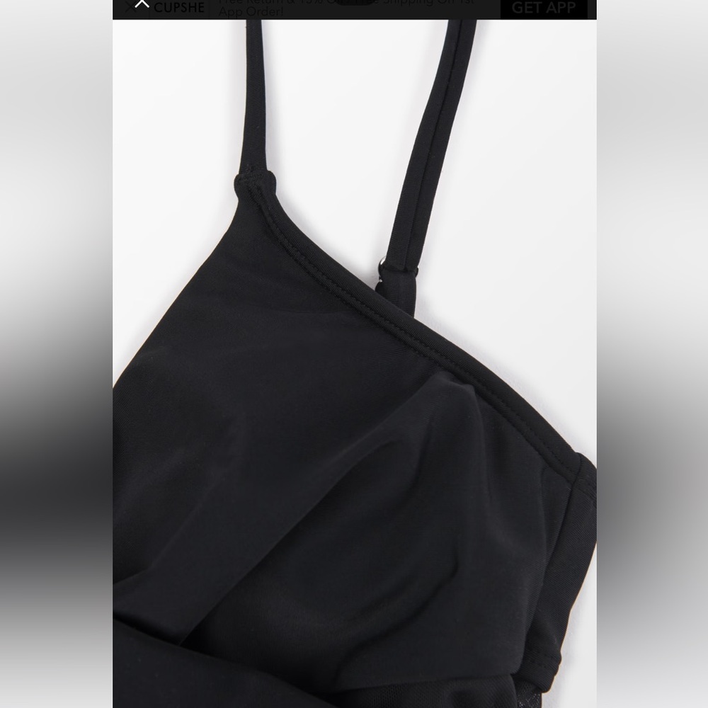 Solid Mesh Wrap Front Cutout Black One Piece Swimsuit - Picture 7 of 8